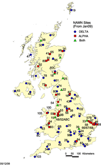 a map of the UK showing the NAMN network