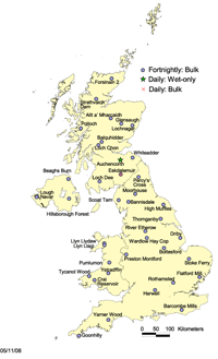 a map of the UK showing the precipnet network